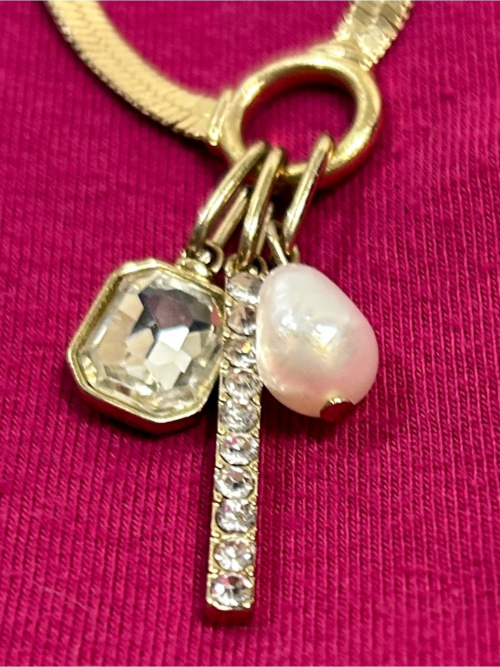 Gold-Tone Pearl and Crystal Charm Necklace